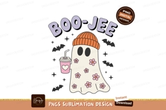 Ghost holding drink with flowers and bats halloween Product Image 1