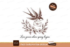 Swallow delivering letter with floral branch bird envelope Product Image 1