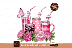 Pink drinks butterfly flowers flamingo straws image Product Image 1