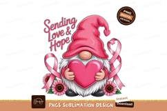 Pink gnome holding heart with ribbons flowers Product Image 1