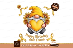 Gnome holding yellow heart surrounded by sunflowers Product Image 1