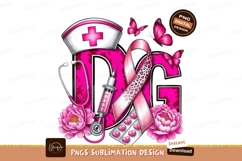 Pink nurse medical ribbon butterflies flowers SUBLIMATION Product Image 1