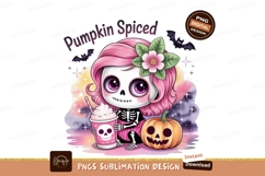 Cute skeleton girl with pumpkin drink halloween Product Image 1