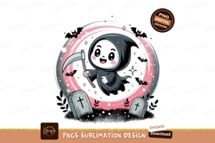 Cute grim reaper with scythe and bats halloween Product Image 1