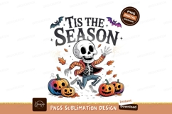 Skeleton running with pumpkins and bats halloween season Product Image 1