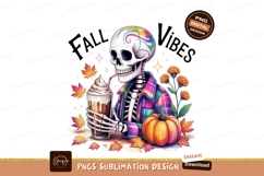 Skeleton drinking coffee fall leaves autumn Product Image 1