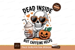 Skeleton holding coffee with pumpkin halloween drink Product Image 1