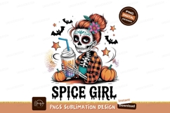 Skeleton girl holding drink with pumpkins and bats Product Image 1