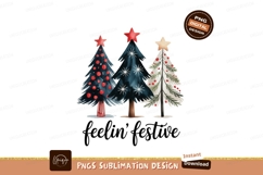 Festive Christmas Trees Watercolor Design stars Product Image 1