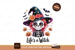 Cute skeleton witch with pumpkins and bats halloween Product Image 1