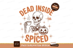 Skeleton drinking coffee with pumpkin halloween spooky Product Image 1