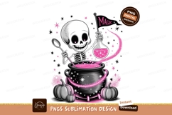 Skeleton brewing magic potion with pumpkins halloween Product Image 1