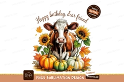 Autumn cow sunflowers pumpkins greeting leaves Product Image 1