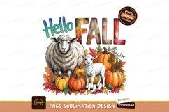 Hello Fall Sheep Pumpkins Autumn Leaves lamb Product Image 1