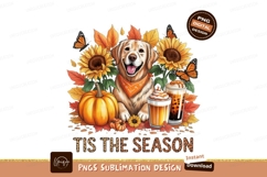 Happy dog autumn celebration pumpkin sunflower Product Image 1