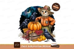 Scarecrow crows pumpkin harvest night corn berries Product Image 1