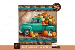 Teal truck overflowing with pumpkins autumn fall Product Image 1