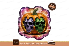Orange pumpkin with purple green skulls SUBLIMATION Product Image 1