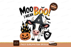 Cow Halloween Boo Witch Hat Pumpkin Castle Bats image Product Image 1