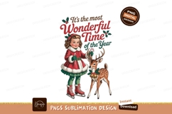 Vintage girl with reindeer holiday Christmas Product Image 1