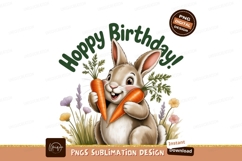 Happy Birthday Bunny Carrots Flowers rabbit celebration Product Image 1