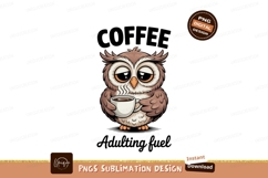 Tired owl holding coffee cup brown Product Image 1