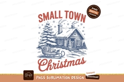 Small Town Christmas Cabin Scene snow trees Product Image 1