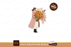 Woman holding sunflowers autumn leaves bouquet Product Image 1