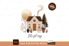 Cozy house with smoke from chimney and trees plants Product Image 1