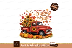 Red truck sunflowers pumpkins autumn leaves image Product Image 1