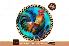 Vibrant rooster with colorful plumage and leopard border Product Image 1