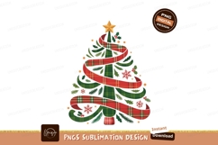 Festive plaid ribbon adorned evergreen tree christmas Product Image 1