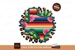 Texas state shape with cacti roses leopard print cactus Product Image 1