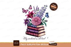 Floral bouquet atop stacked books with butterflies Product Image 1
