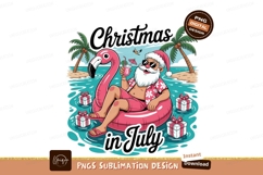 Santa Relaxing Tropical Vacation Flamingo Float SUBLIMATION Product Image 1