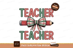 Red green plaid bow pencil teacher image Product Image 1