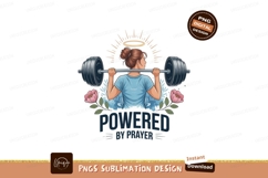 Woman lifting weights with halo and flowers barbell Product Image 1