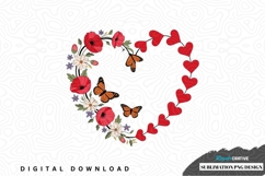 Heart-shaped floral and butterfly sublimation png design Product Image 1