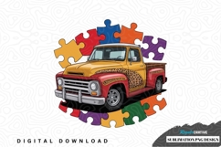 Vintage truck with puzzle pieces sublimation png design Product Image 1