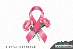 Pink ribbon with pink carnations sublimation png design Product Image 1