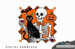 Halloween skeleton and black cat sublimation png design Product Image 1