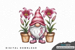 Pink ribbon gnome with lilies sublimation png design Product Image 1