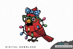 Cute cardinal bird with glasses and christmas lights png Product Image 1
