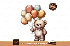 Cute Watercolor Teddy Bear With Balloons Sublimation Png Product Image 1