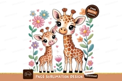 Giraffe Mom And Baby Cute Flowers Sublimation Png Product Image 1