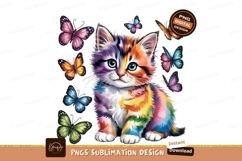 Rainbow Kitten With Butterflies Sublimation Png Product Image 1