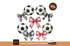 Watercolor Soccer Balls And Bows Illustration PNG Product Image 1