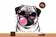 Cool Pug With Sunglasses And Bubblegum Sublimation Png Product Image 1