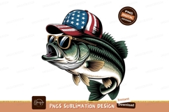 Patriotic Bass Fish With American Flag Cap PNG Product Image 1