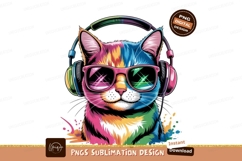 Cool Cat Wearing Headphones And Glasses Sublimation Png Product Image 1